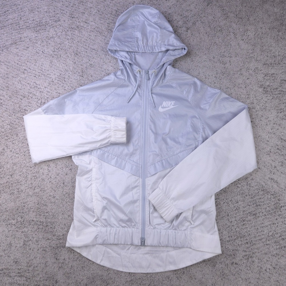 Nike Sportswear Jacket Womens Small Lightweight‎ Windrunner Ripstop White Gray - Picture 1 of 12